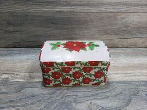 Greenbrier Christmas Chest Tin Red Poinsettias Empty